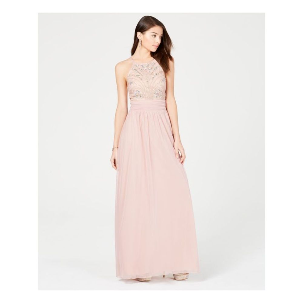 SPEECHLESS Womens Pink Sleeveless Halter Full-Length Evening Dress Juniors 3